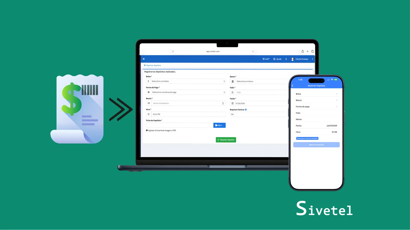 Usuario reportando un depósito de saldo en la app Sivetel